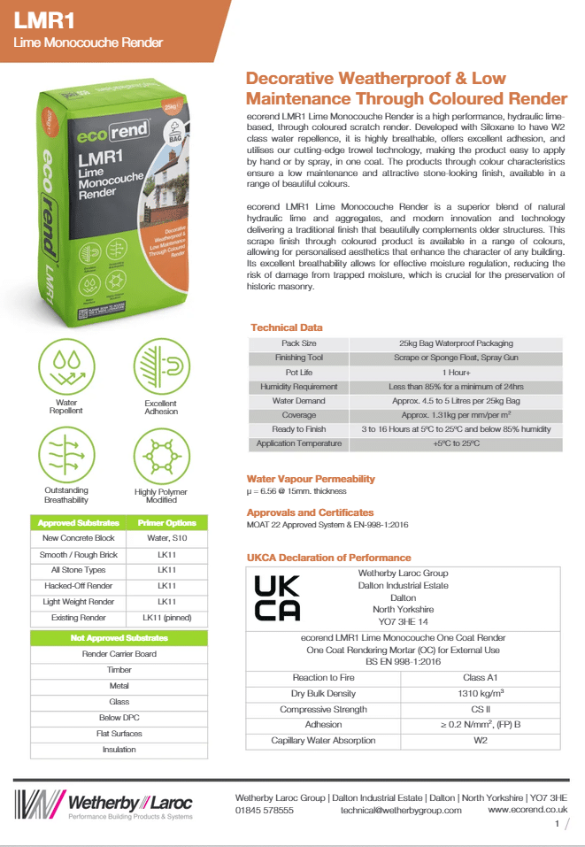 ecorend LMR1 Lime Monocouche Technical Data Sheet