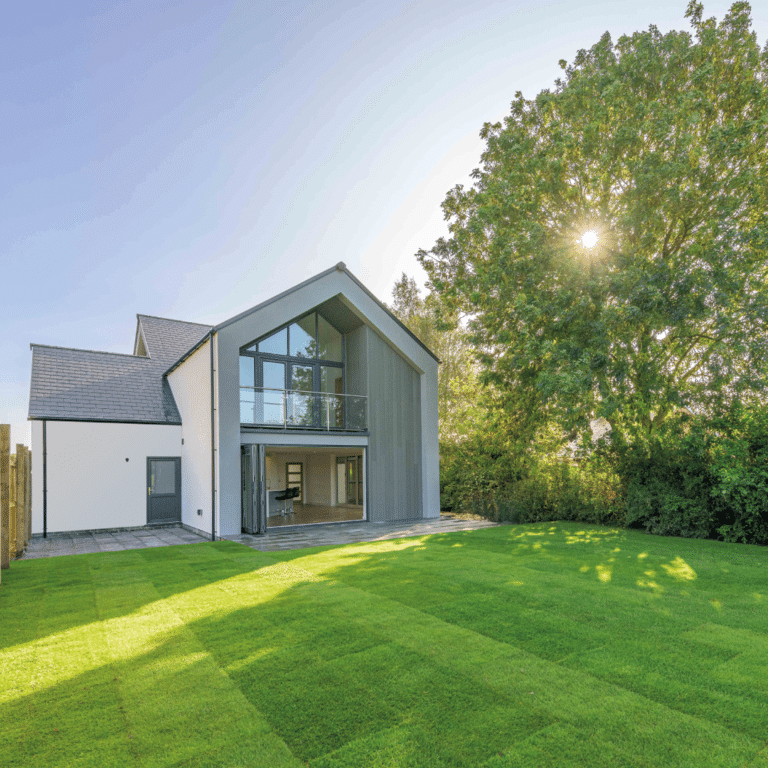 Modern house with landscaped garden.