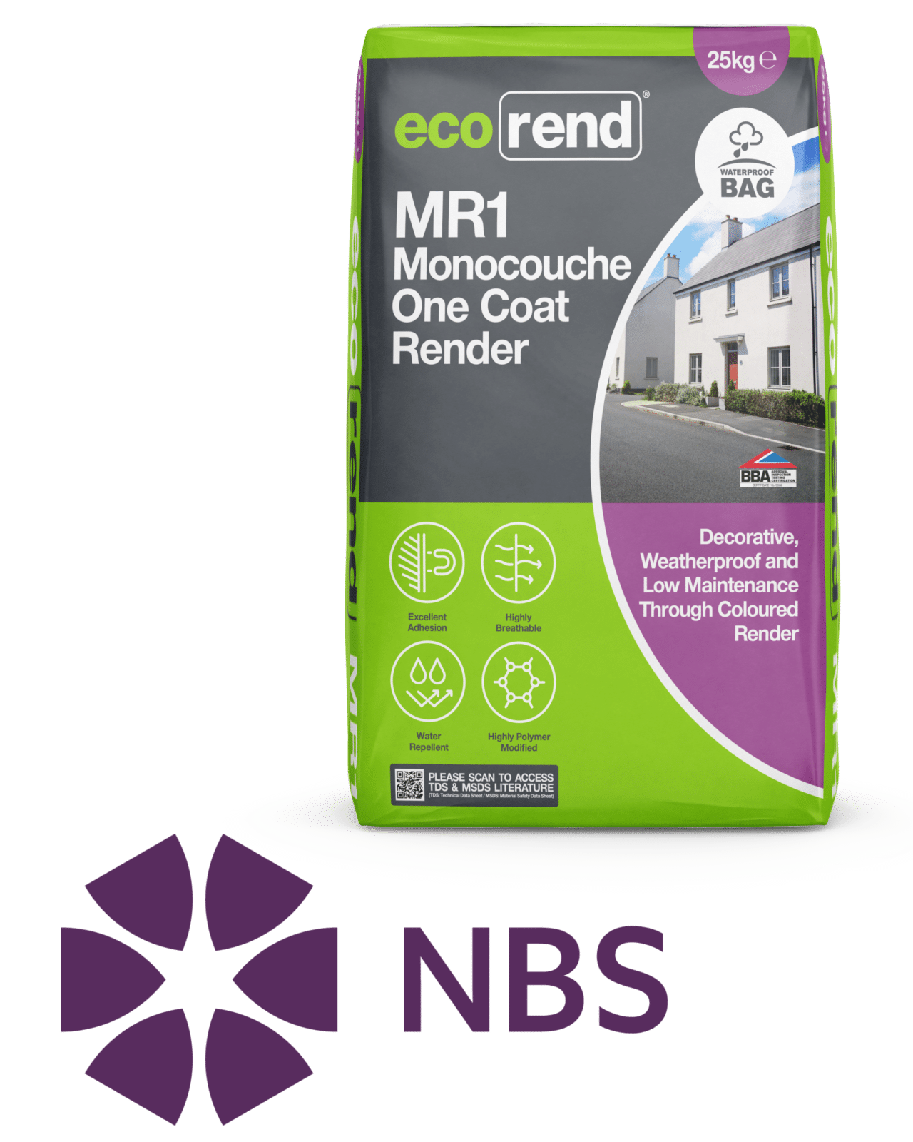 A bag of ecorend MR1 render and the NBS Source logo