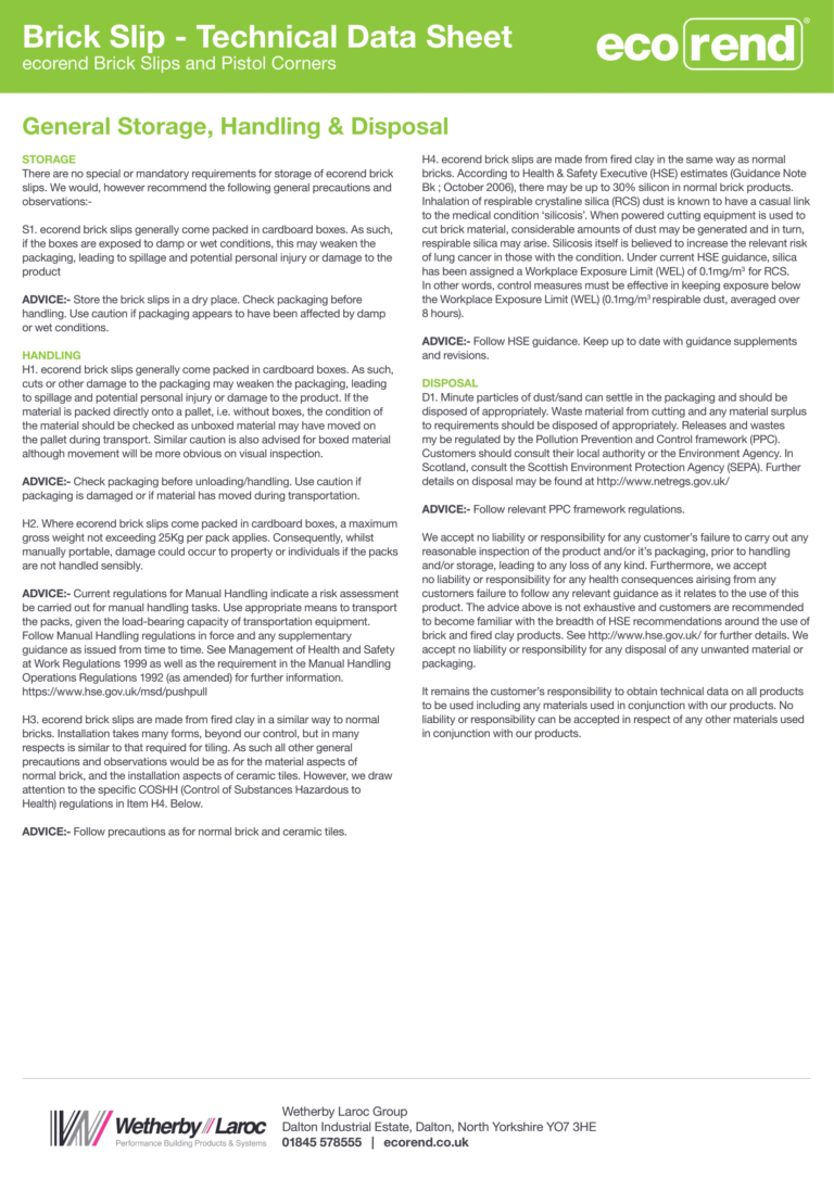 ecorend brick slip technical data sheet