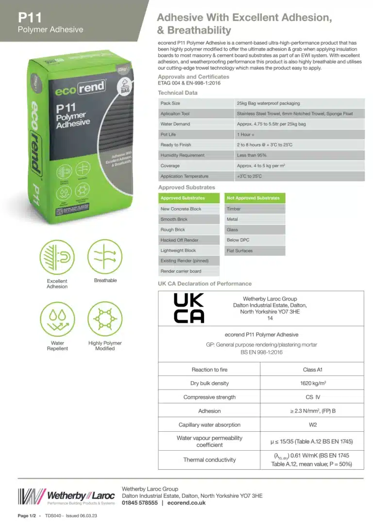 ecorend p11 polymer adhesive technical data sheet