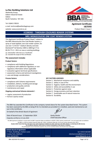 ecorend MR1 BBA Certificate September 2024