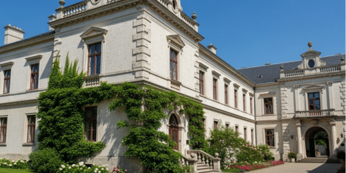 A large, old building featuring rendering